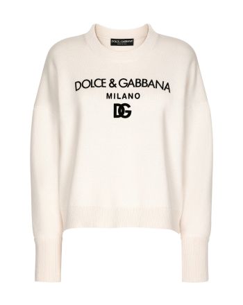 Dolce & Gabbana Women's Cashmere Sweater With Flocked DG Logo White