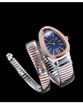 Bvlgari 18-carat pink-gold and steel watch Blue